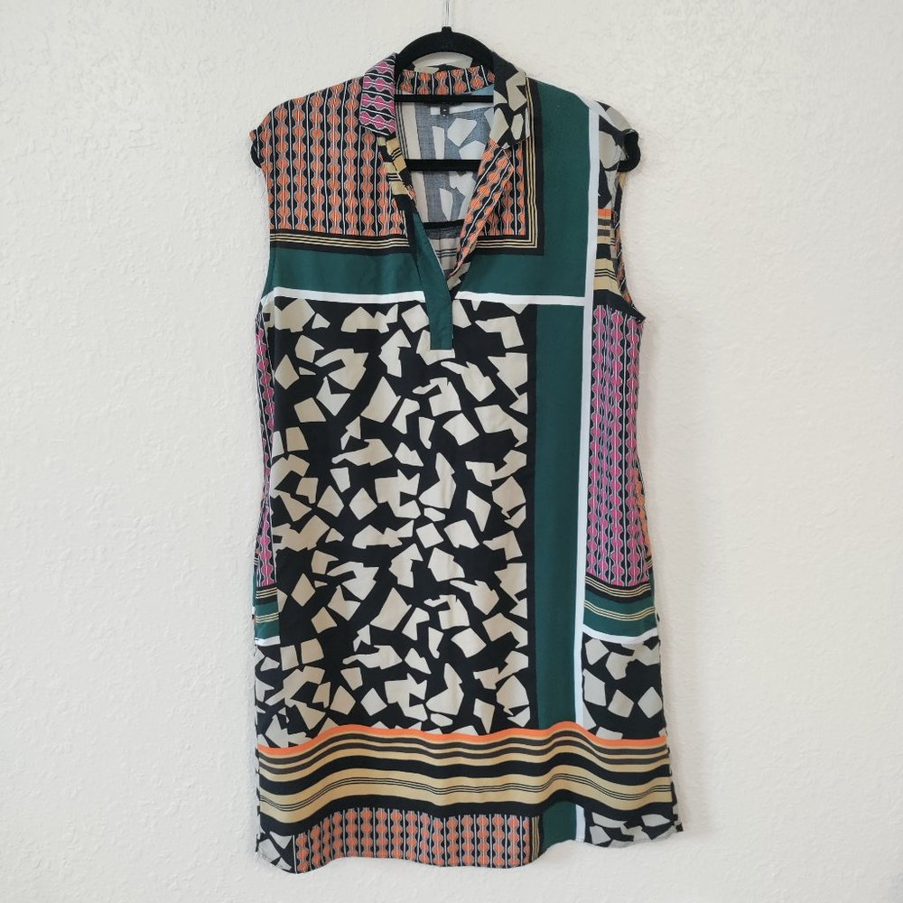 Next Women's Scarf Print Knee Length Dress Green 18